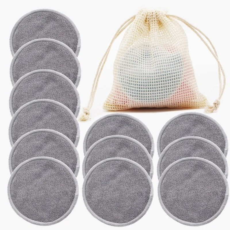 12pc Reusable Makeup Remover Cotton Pads With Wash Bag