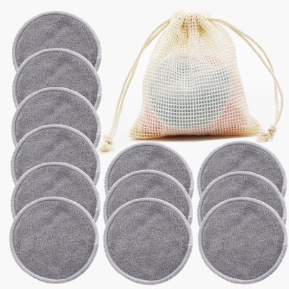 12pc Reusable Makeup Remover Cotton Pads With Wash Bag
