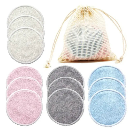 12pc Reusable Makeup Remover Cotton Pads With Wash Bag