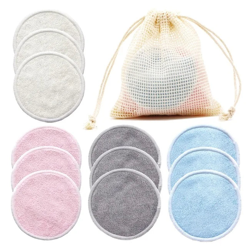 12pc Reusable Makeup Remover Cotton Pads With Wash Bag